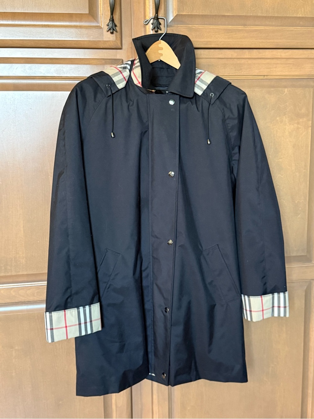 Burberry Black Coat with Signature Check Trim and Removable Lining